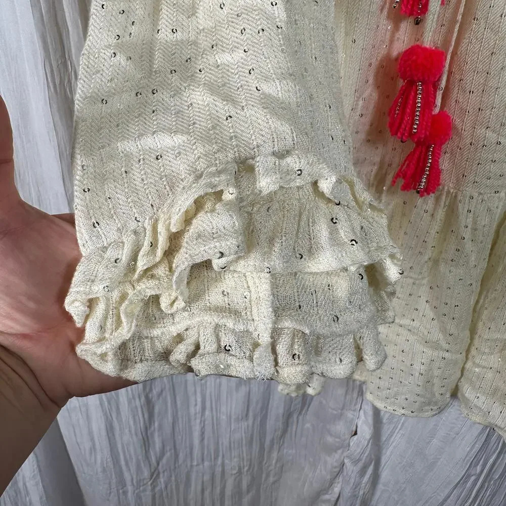 Revolve Sundress Cream Sequined Tunic Mini Dress‎ Cover Up M/L - Picture 3 of 10